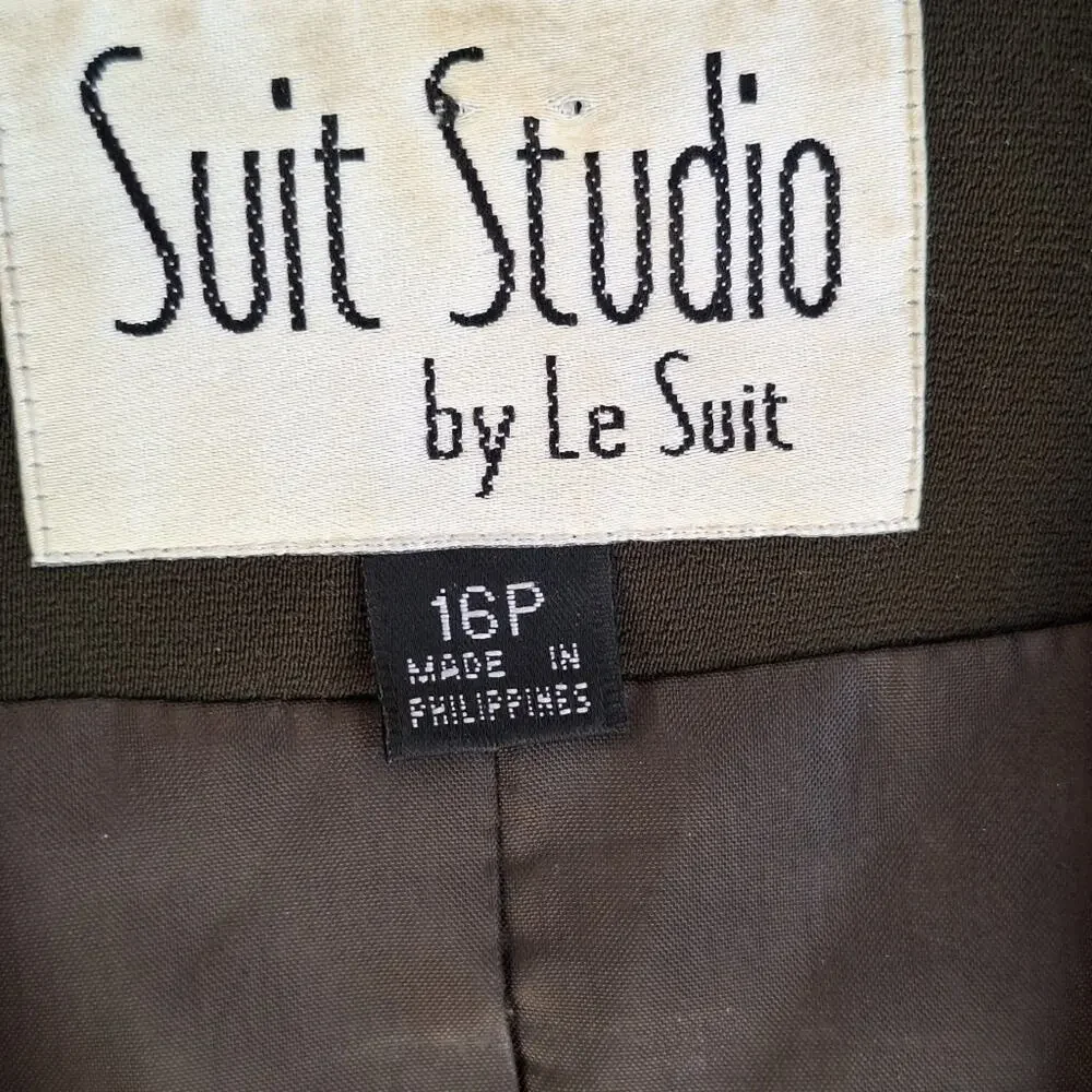 Suit Studio Pant Suit SzP16 Dbl Breasted FullyLined Pants/Jacket Olive Polyester